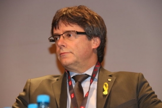 El president destituït amb el 155, Carles Puigdemont, en una conferència al Festival de Cinema i Fòrum de Drets Humans de Ginebra (Suïssa)