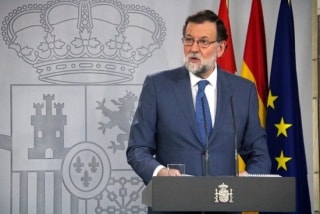 El president del govern espanyol, Mariano Rajoy, en roda de premsa des de la Moncloa, el passat 13 d&#039;abril