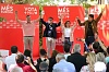 La candidata del PSOE a les eleccions europees, Teresa Ribera, amb el primer secretari del PSC, Salvador Illa, i el candidat del PSC a les europees, Javi López, en un acte electoral del 9J a Lleida