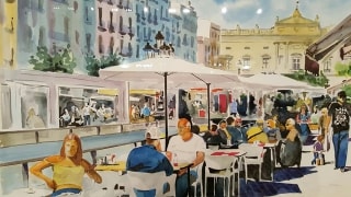 La plaça de la Font de Tarragona, en una aquarel·la de Josep Cebrián