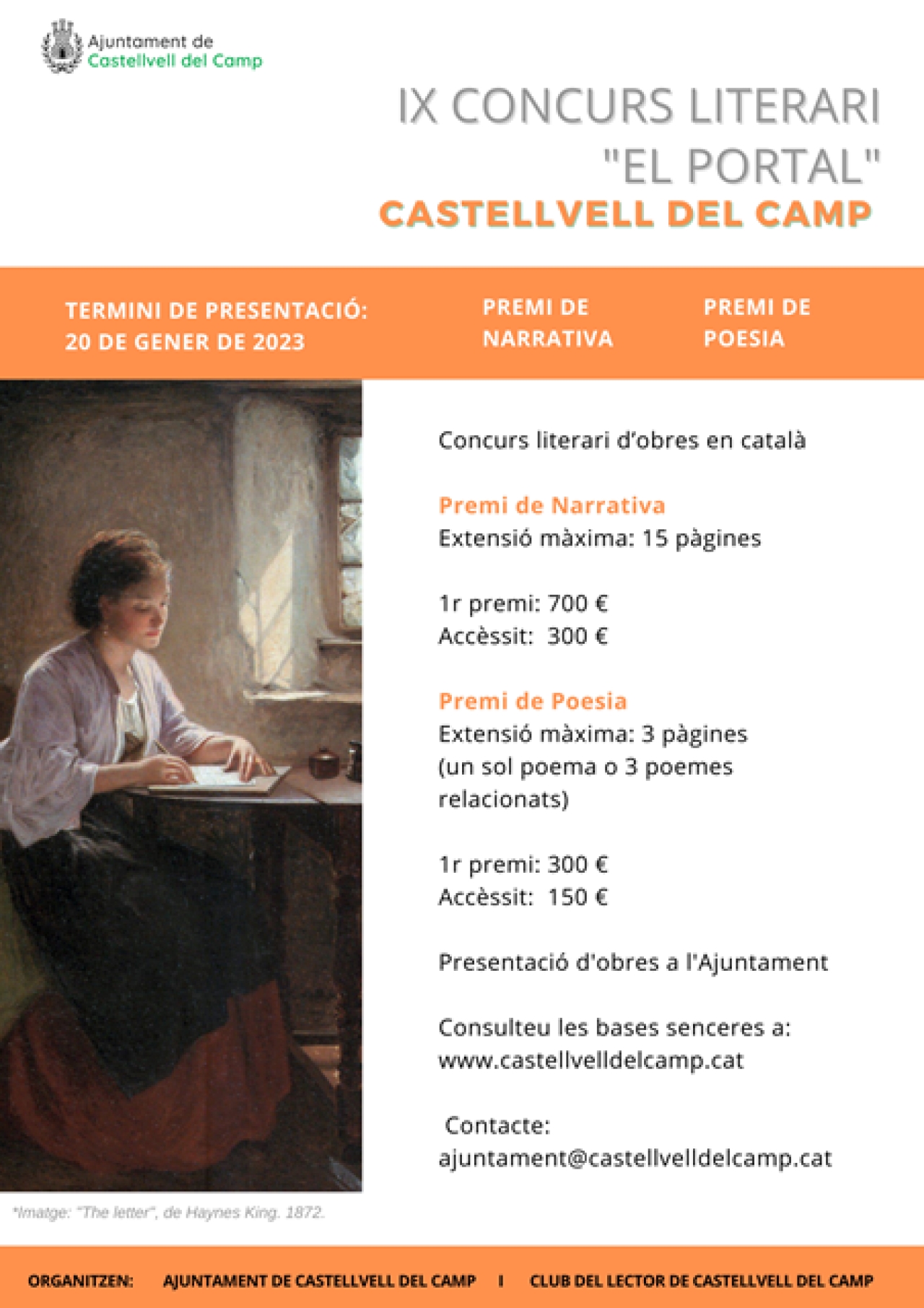 Imatge de les bases resumides del IX Concurs Literari &quot;El Portal&quot; de Castellvell del Camp