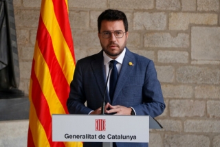 El president de la Generalitat, Pere Aragonès, en una compareixença a la Galeria Gòtica del Palau de la Generalitat, el 14 de setembre de 2021