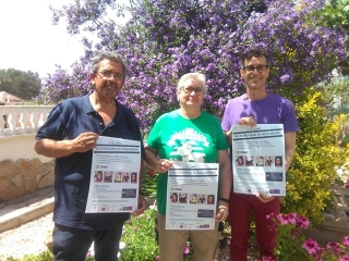 Jose Martín Carrasco (AV Mas d&#039;En Pastor), Gloria Herrera (Rodogat) i David Sanahuja (Si jo puc, tu també, #Epilep), mostren el cartell de la Jornada Solidària