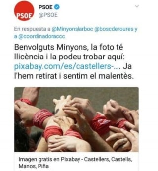 La piulada de disculpa del PSOE amb la foto de la discòrdia