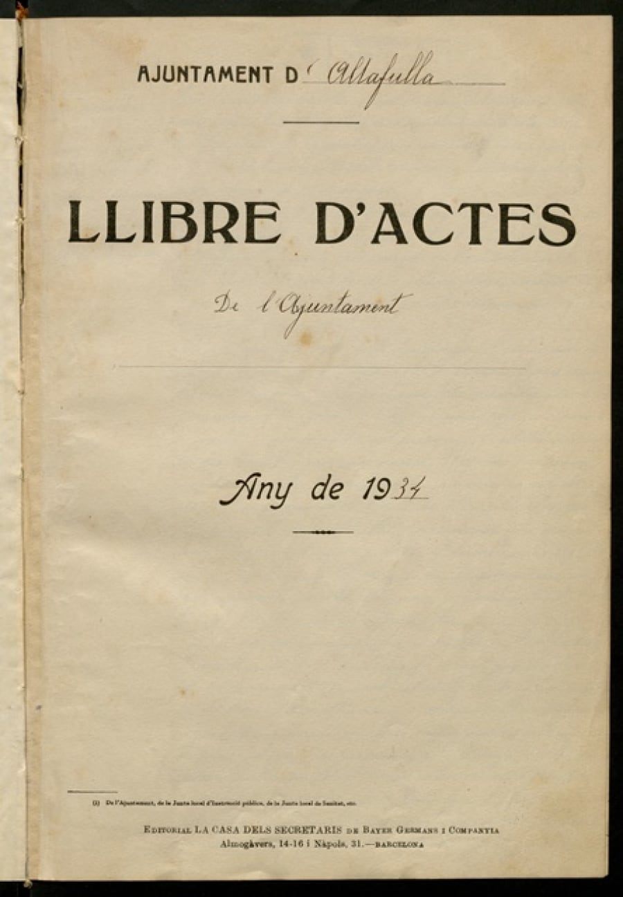 El Llibre d’Actes del Ple municipal del 1934 és un document que recull la transcripció, realitzada pel secretari de l&#039;ajuntament, de les actes aprovades pel consell plenari