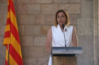 Carme Forcadell intervé en nom dels líders independentistes indultats, al Palau de la Generalitat, el 28 de juny de 2021