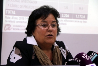 Imatge de la rectora de la URV, María José Figueras, en la roda de premsa posterior al Consell de Govern, a la Facultat de Medicina de Reus, el 27 de febrer del 2020