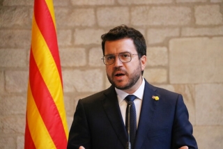 Imatge d&#039;arxiu del president de Govern, Pere Aragonès, en la roda de premsa posterior a la reunió amb el president del govern espanyol