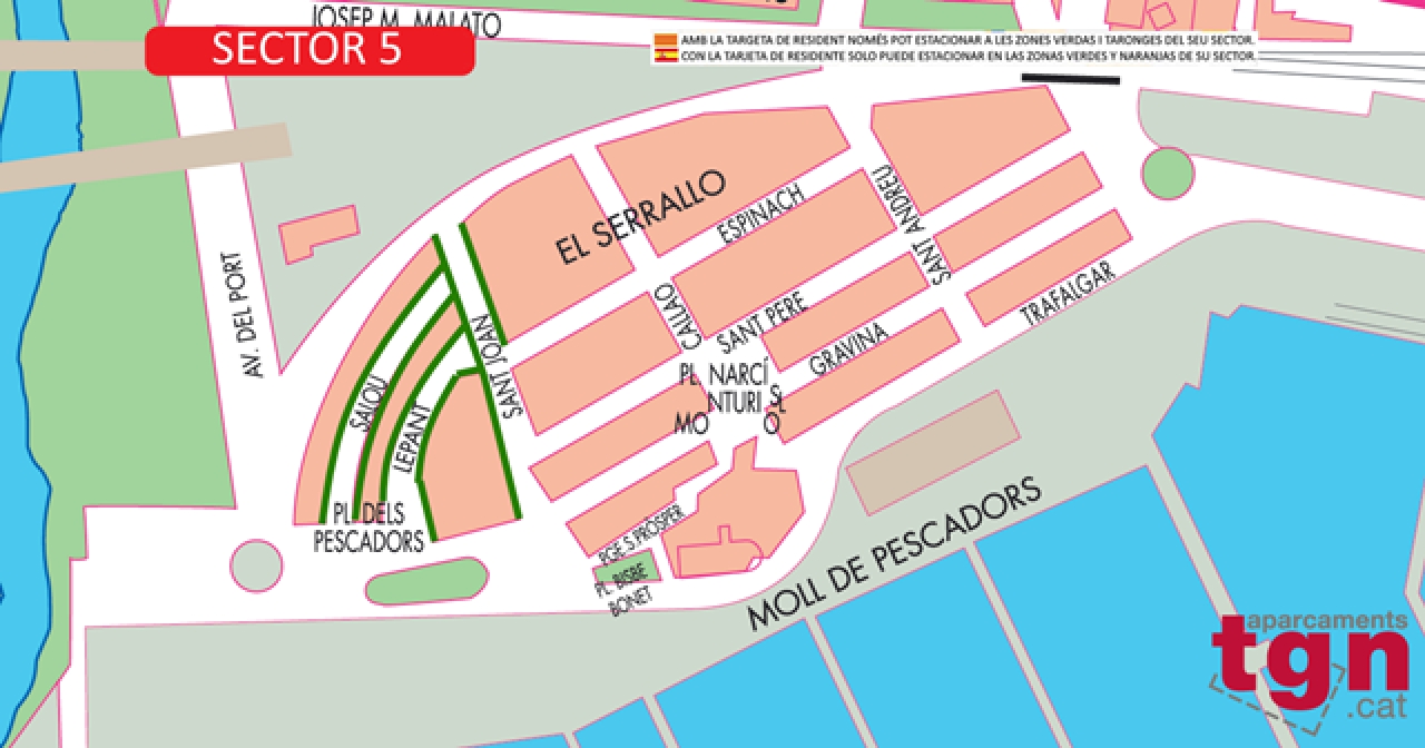 Sector 5 serà la nova zona verda regulada d’estacionament de vehicles per a residents i estarà ubicada als carrers Salou, Lepant i Sant Joan
