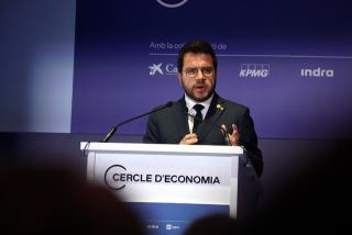 El president de la Generalitat, Pere Aragonès, en la seva intervenció al Cercle d&#039;Economia