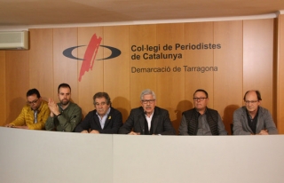 D&#039;esquerra a dreta, de l&#039;alcalde de Vilaverd, el de l&#039;Espluga de Francolí, el de Montblanc, el president del Consell Comarcal, l&#039;alcalde de Vallclara i el de Vimbodí i Poblet, en roda de premsa a Tarragona, el 31 de gener del 2020