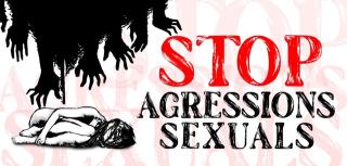 Pancarta &quot;Stop agressions sexuals&quot;