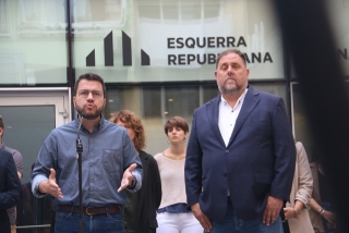El president del Govern, Pere Aragonès, i el president d&#039;ERC, Oriol Junqueras