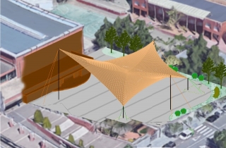 Imatge virtual de la carpa que s&#039;instal·larà per cobrir els jardins del pavelló de la Pobla de Mafumet