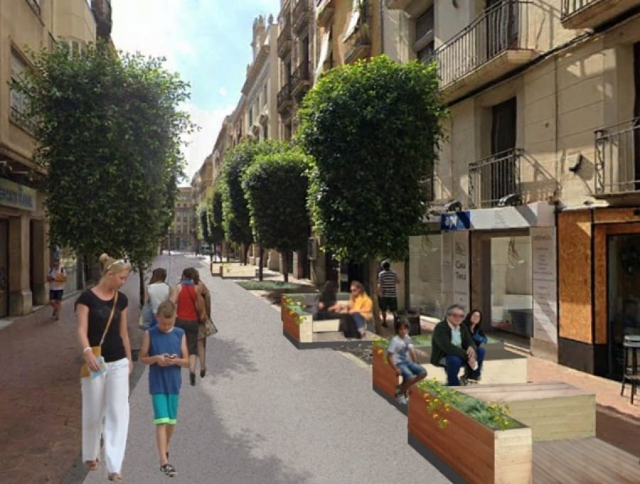 Imatge virtual de la futura zona de vianants, al tram del raval Santa Anna entre la plaça de Prim i el carrer de Santa Anna