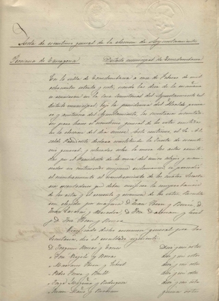 Acta de l&#039;escrutini general d&#039;elecció d&#039;ajuntaments, d&#039;11 de febrer de 1887. És un dels documents que es poden consultar en línia