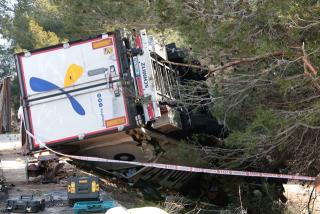 Imatge del camió accidentat a l&#039;AP-7 al Vendrell, on ha mort una persona i tres persones han resultat ferides