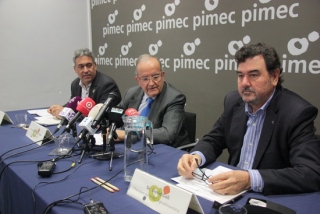 Els dirigents de Pimec en la presentació del pacte nacional d&#039;acció al món rural, amb el president Josep González, al centre, el 4 de febrer del 2020