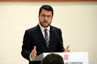 El president de la Generalitat, Pere Aragonès, en roda de premsa a la Sala Torres Garcia de Palau, el 9 de setembre del 2021