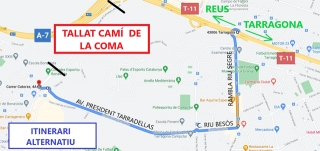 L’itinerari alternatiu recomanat per accedir a la T-11 mentre durin les obres és l’avinguda Tarradellas, tal com consta en el mapa 