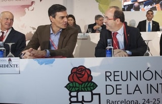 Sánchez i Iceta en l&#039;acte d&#039;obertura del Consell de la Internacional Socialista, ahir, a Barcelona